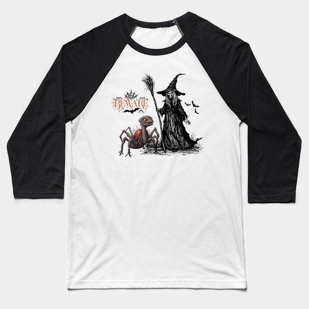 Scary witch with spider dinasour Baseball T-Shirt by IN VOGUE By-Siya
